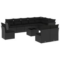 11-delige Loungeset met kussens poly rattan zwart - thumbnail