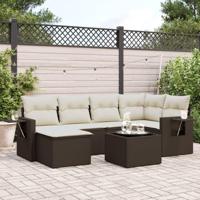 7-delige Loungeset met kussens poly rattan bruin - thumbnail