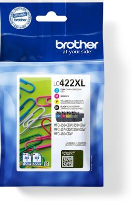 Brother inktcartridge, 1.500 - 3.000 pagina's, OEM LC-422XLVAL, 4 kleuren Brother inktcartridge, 1.500 - 3.000 pagina's, OEM LC-422XLVAL, 4 kleuren