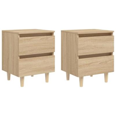 Nachtkastjes 2 st met houten poten 40x35x50cm sonoma eikenkleur