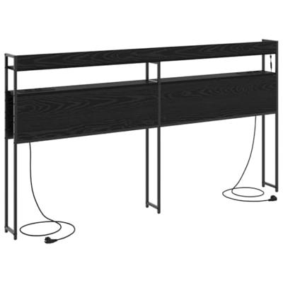 Opberghoofdbord met plank Zwart eiken 180 cm Bewerkt hout