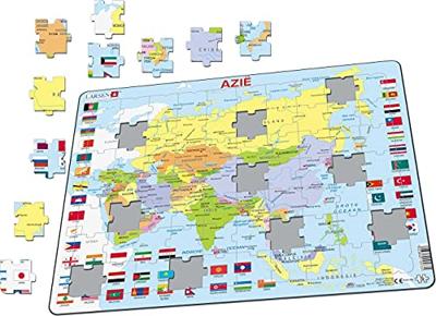 Selecta Larsen legpuzzel kaart azie met vlaggen, 70st. - thumbnail