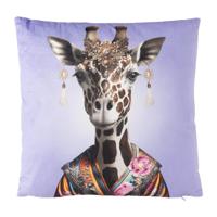 Kussen met giraf - paars - 45x45 cm - thumbnail