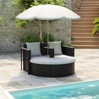 VidaXL Tuinbed met parasol poly rattan zwart - thumbnail