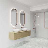 Spiegel Gliss Design Aura 50x100cm Koper Ovaal Met LED Verlichting & Geintegreerde Spiegelverwarming - thumbnail