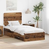 Bedframe met hoofdeinde Oudhout 90 x 200 cm Bewerkt hout - thumbnail