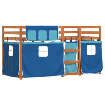 Stapelbed met gordijnen 75x190 cm massief grenenhout blauw - thumbnail