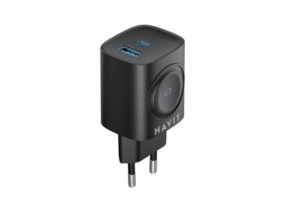 Havit UC132 EU - GaN 22 W dual-port lader met draadloze oplaadoptie, zwart