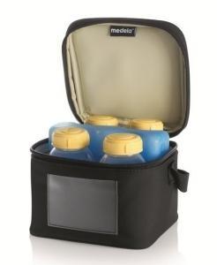 Koeltas - Compartiment en koelpakket + 4 MEDELA zuigflessen zwart