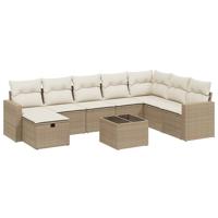 8-delige Loungeset met kussens poly rattan beige - thumbnail