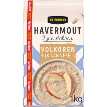 Jumbo Havermout Fijne Vlokken Volkoren Voordeelverpakking 1KG Jumbo Havermout Fijne Vlokken Volkoren Voordeelverpakking 1KG
