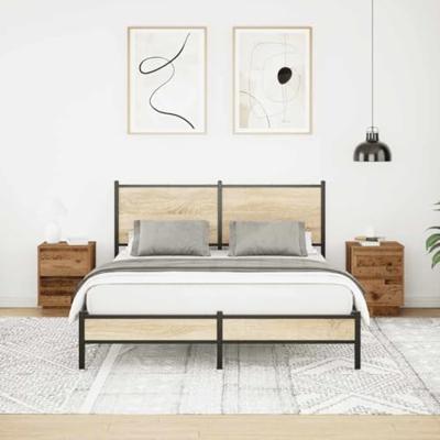 Nachtkastjes met led-verlichting 2 st 38x34x50 cm oud hout