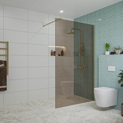 Fortifura Galeria inloopdouche - 120x200cm - rookglas - wandarm - Geborsteld Messing PVD (Goud) SW797944/SW797910