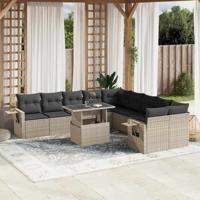 11-delige Loungeset met kussens poly rattan lichtgrijs - thumbnail