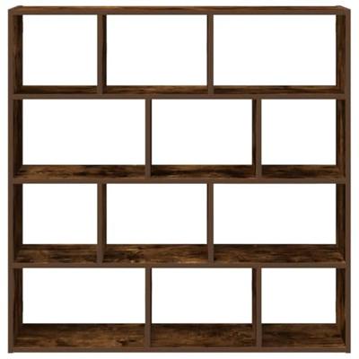Wandschap kubus 12 vakken bewerkt hout gerookt eikenkleurig - thumbnail