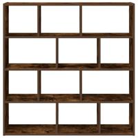 Wandschap kubus 12 vakken bewerkt hout gerookt eikenkleurig - thumbnail