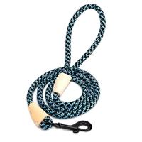 Nobleza Hondenriem rond - Zwart / blauw polyester met leer - Lengte 130 cm - thumbnail