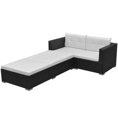 3-delige Loungeset met kussens poly rattan zwart 3-delige Loungeset met kussens poly rattan zwart