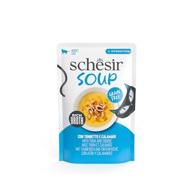 Schesir Cat Soup met tonijn en inktvis natvoer kat (zakjes) 4 dozen (48 x 40g)