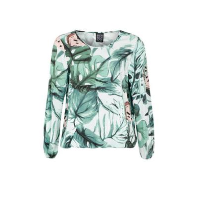 PONT NEUF top Alison met bladprint wit/groen/lichtroze