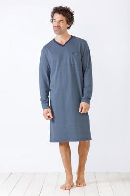Blauw katoenen heren nachthemd Hajo