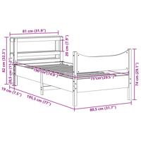 Bedframe met hoofdbord massief grenenhout wit 75x190 cm - thumbnail