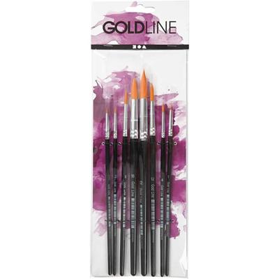 Creativ Company Gold line penselen, afm 0+1+2+4+8+12+18+22, l: 16,5-21 cm, b: 1-8 mm, rond, 8 stuk/ 1 doos