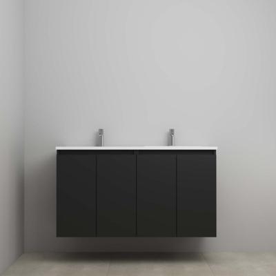On-Line Onderkast - 120 cm - Bouwpakket - Greeploos 4 Deuren - Acryl Wastafel - 2 Kraangaten - Mat Zwart
