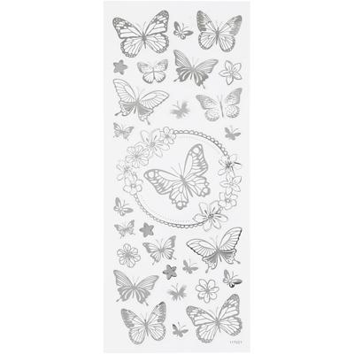 Creativ Company Stickers, vlinders, vel 10x24 cm, ca. 28 stuk, zilver, 1 vel