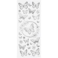 Creativ Company Stickers, vlinders, vel 10x24 cm, ca. 28 stuk, zilver, 1 vel - thumbnail
