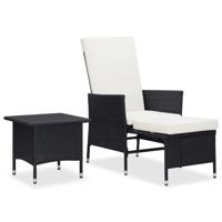 2-delige Loungeset met kussens poly rattan zwart - thumbnail