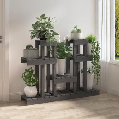 Plantenstandaard grijs 104,5x25x77,5 cm massief grenenhout