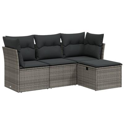 4-delige Loungeset met kussens poly rattan grijs - thumbnail