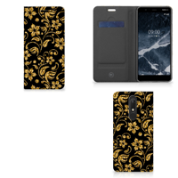 Nokia 5.1 (2018) Smart Cover Gouden Bloemen - thumbnail