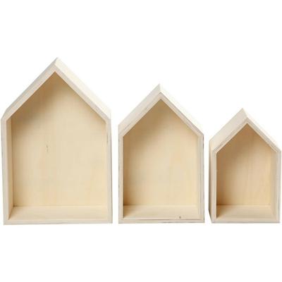 Creativ Company Houten huisjes met ophanghaak, 3st. - thumbnail