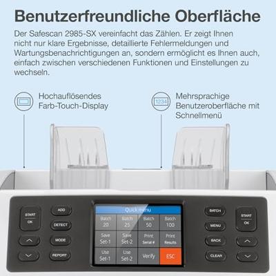 Safescan biljettelmachine 2985-SX, met 7-voudige valsgelddetectie - thumbnail