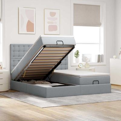 Ottoman bed met matrassen en LED's 180x200cm stof lichtgrijs