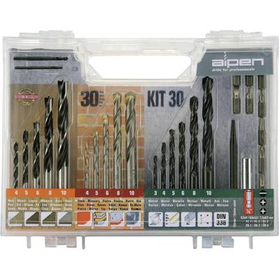 Alpen 800230100 Boor- en bitassortiment 30-delig Metaal, Steen, Beton, Metselwerk, Baksteen, Hout 3 mm, 4 mm, 5 mm, 6 mm, 8 mm, 10 mm