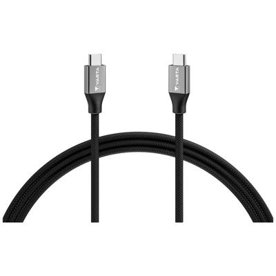 VARTA Speed Charge & Sync Kabel (USB Typ C auf USB Typ C, Strom- und Datenübertragung, 2 m), schwarz, nylon