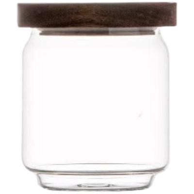 Gusta voorraadpot glas/acacia 9x11cm