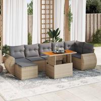 8-delige Loungeset met kussens poly rattan beige - thumbnail