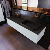 Badkamermeubelset Mondiaz Erin 150 cm met 2 Lades met RIDGE Wastafel Rechts Urban Zonder Kraangaten Greeploos Mat Clay - thumbnail