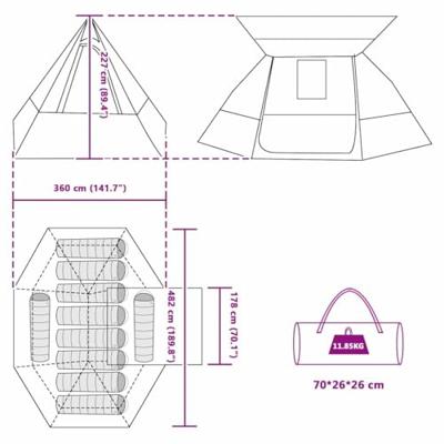 Camping Tent met dak met opslag Groen 482 x 360 x 227 cm taft