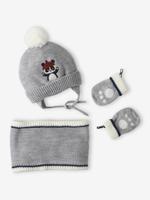 Set voor babyjongen met mutsje + snood + wanten "panda" gemêleerd grijs - thumbnail