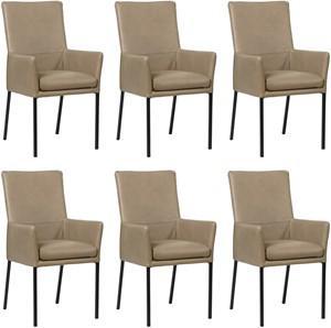 Set van 6 Taupe leren moderne eetkamerstoelen Royal - poot vierkant zwart - Granada leer Taupe (taupe leer)