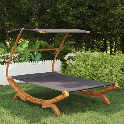 Loungebed met luifel 165x203x138 cm gebogen hout antracietkleur