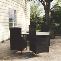 5-delige Tuinset met kussens poly rattan zwart - thumbnail
