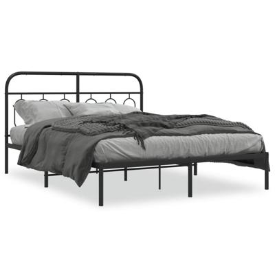 Bedframe met hoofdbord metaal zwart 140x200 cm