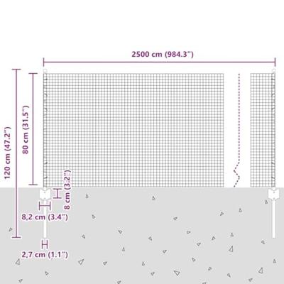 VidaXL Hek met paal zilver 0,8 x 25 m staal