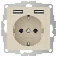 Stopcontact met USB poorten 2400mA crême glanzend voor een 40mm diepe doos - thumbnail